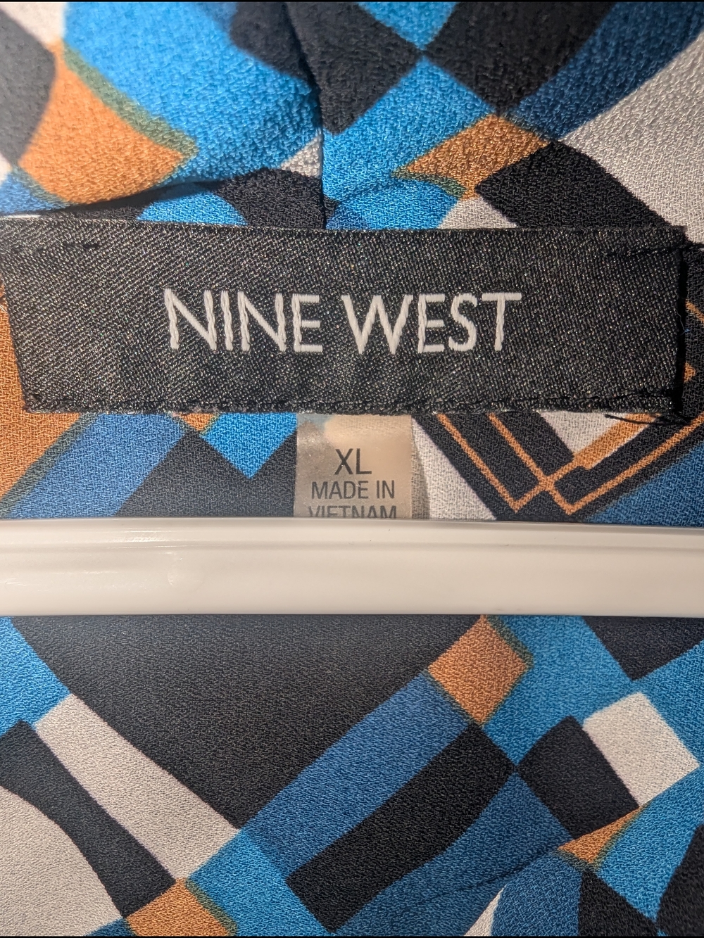 Nine West Blue Geometric Tie-Neck Blouse - Picture 2 of 3